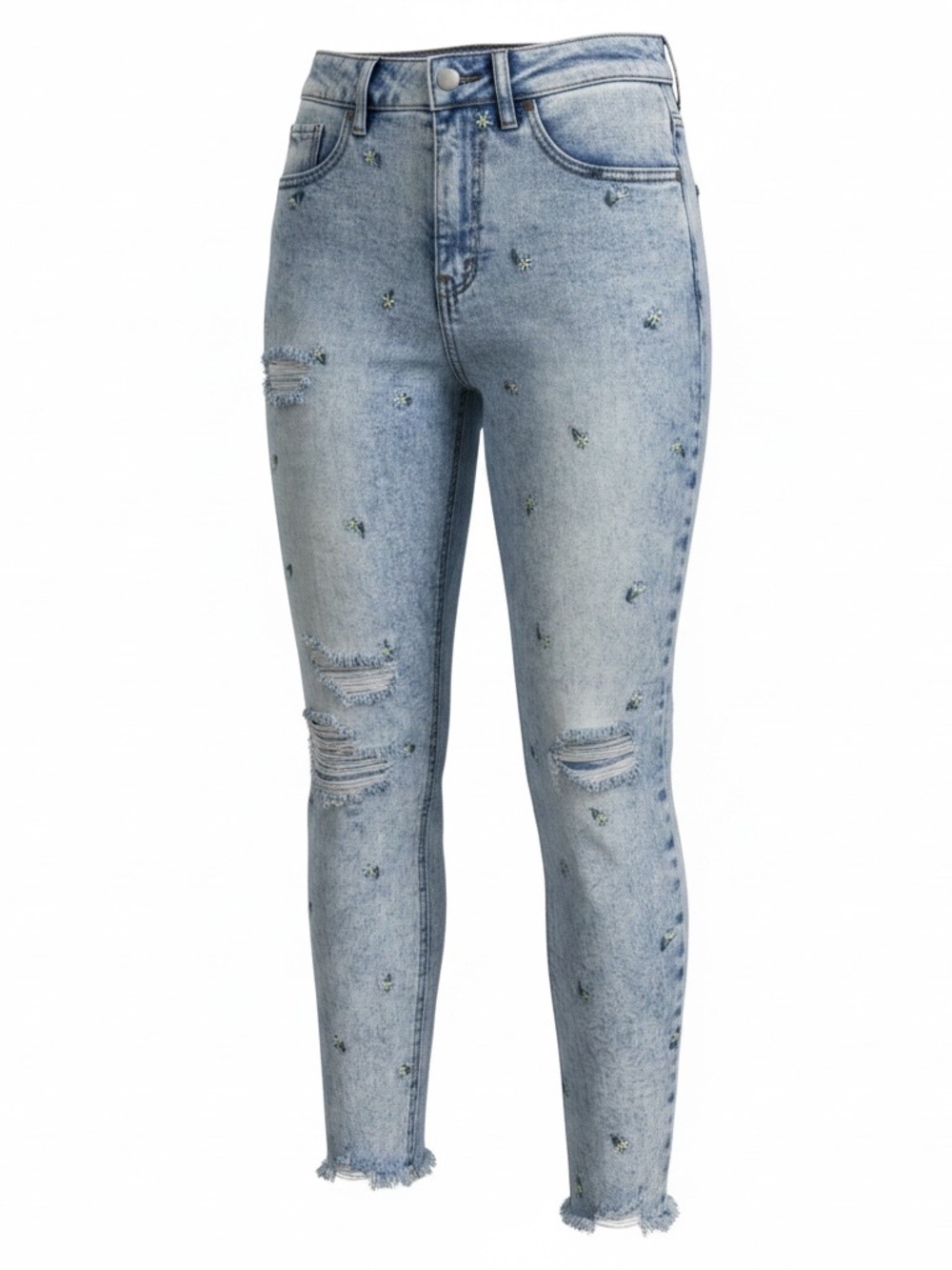 Material Girl Acid Wash Distressed Floral Embroidered Skinny Jeans Juniors 3
